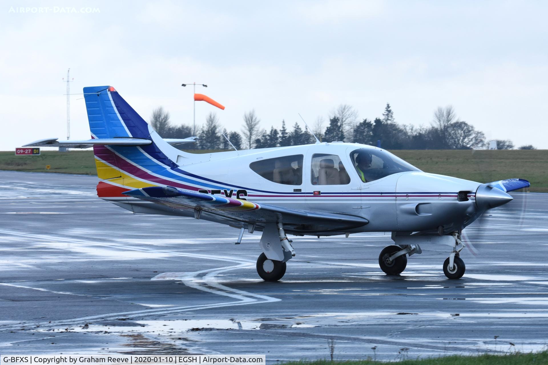 G-BFXS, 1977 Rockwell Commander 114 C/N 14271, Departing from Norwich.