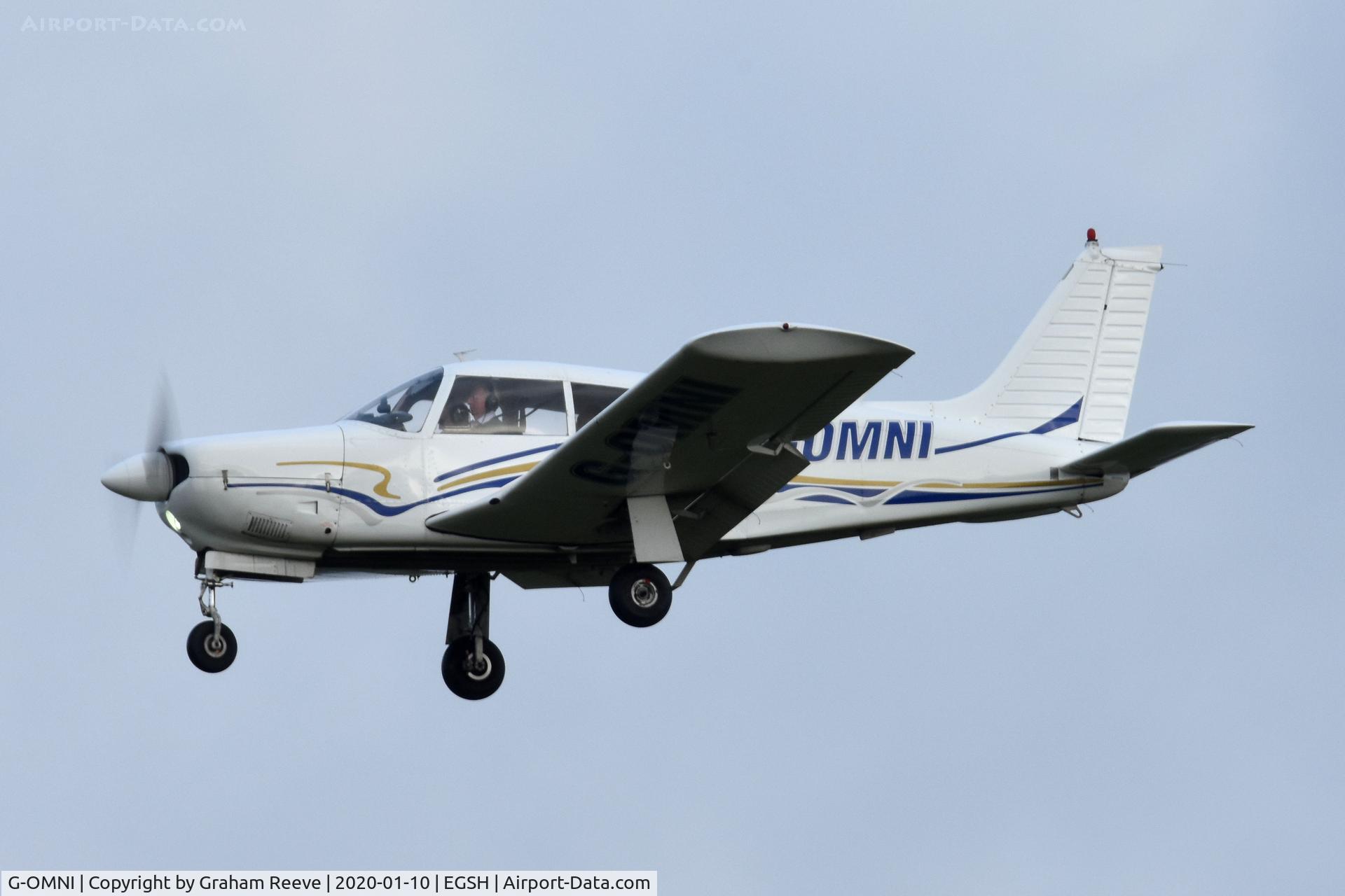 G-OMNI, 1973 Piper PA-28R-200-2 Cherokee Arrow II C/N 28R-7335130, Landing at Norwich.
