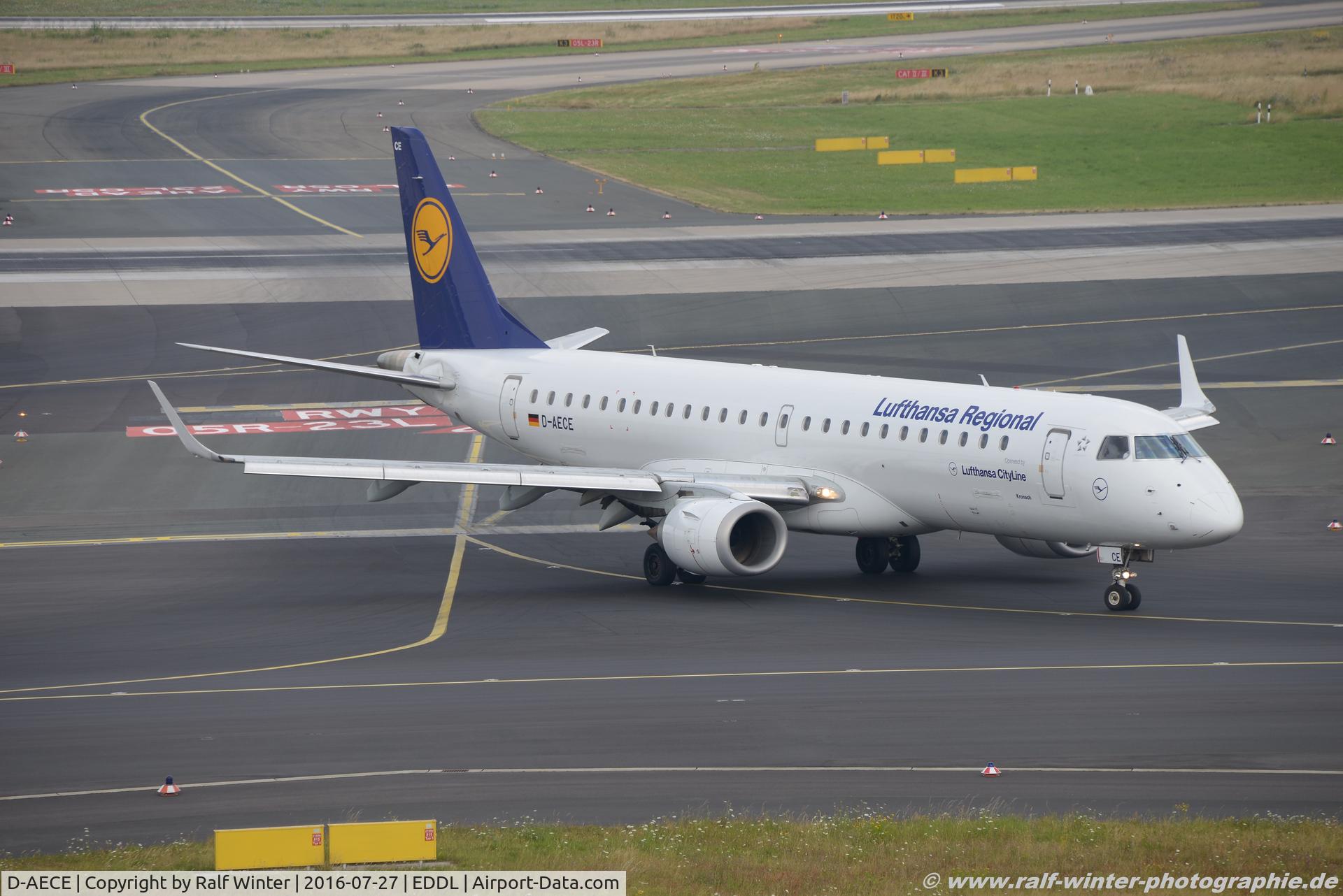 D-AECE, 2010 Embraer 190LR (ERJ-190-100LR) C/N 19000341, Embraer ERJ-190LR - CL CLH Lufthansa Cityline 'Kronach' - 19000341 - D-AECE - 27.07.2016 - DUS