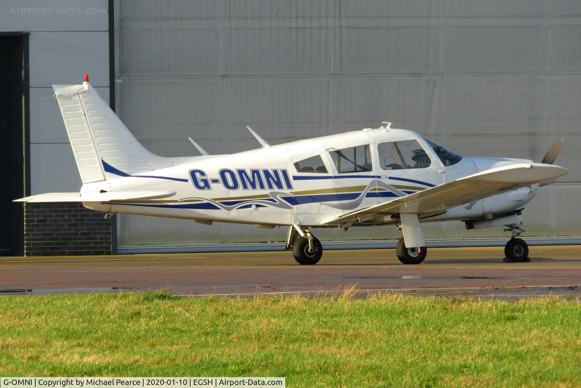 G-OMNI, 1973 Piper PA-28R-200-2 Cherokee Arrow II C/N 28R-7335130, Parked on the SaxonAir ramp on a visit from Gloucester/Staverton (GLO).