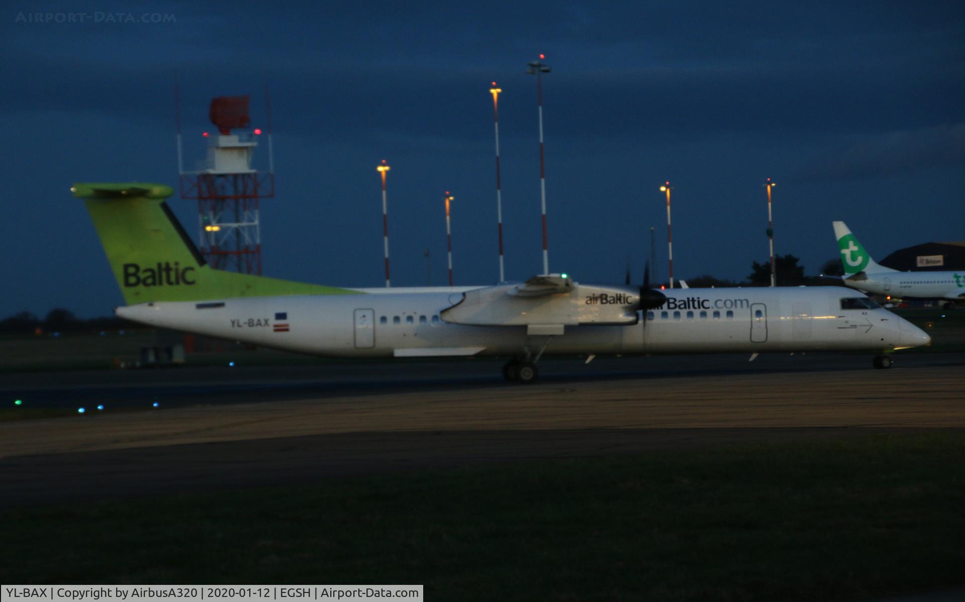 YL-BAX, 2010 De Havilland Canada DHC-8-402Q Dash 8 C/N 4324, Arriving at Norwich for repaint
