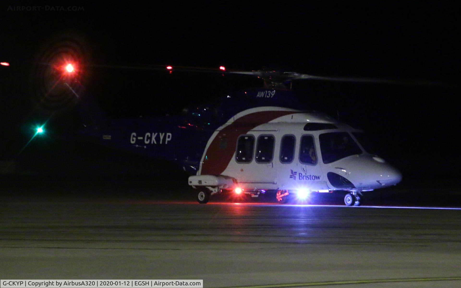 G-CKYP, 2013 AgustaWestland AW-139 C/N 41339, Departing Norwich on a oil rig flight