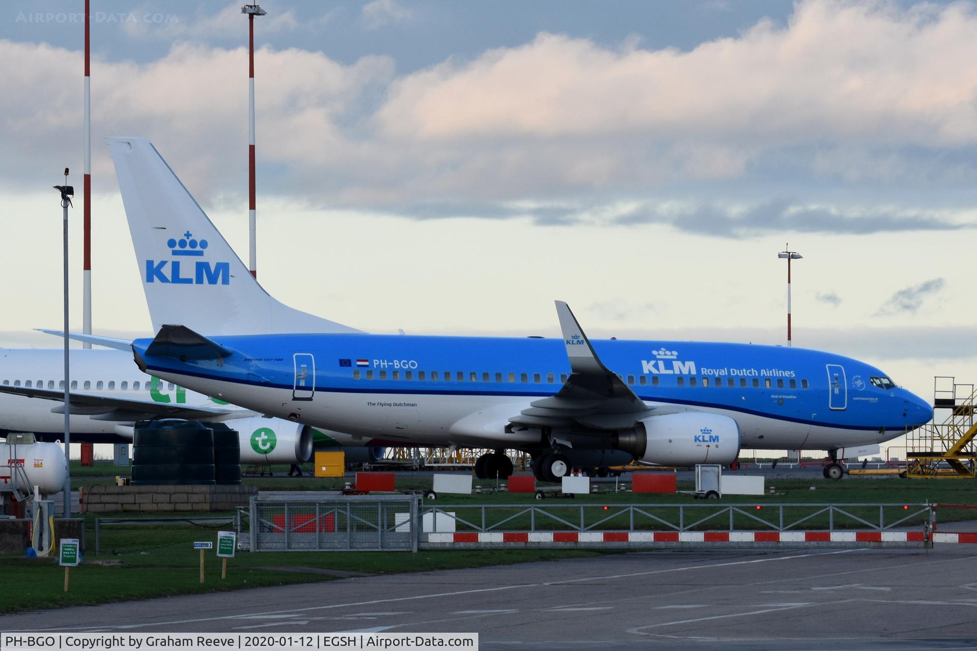 PH-BGO, 2011 Boeing 737-7K2 C/N 38126, Under tow at Norwich.