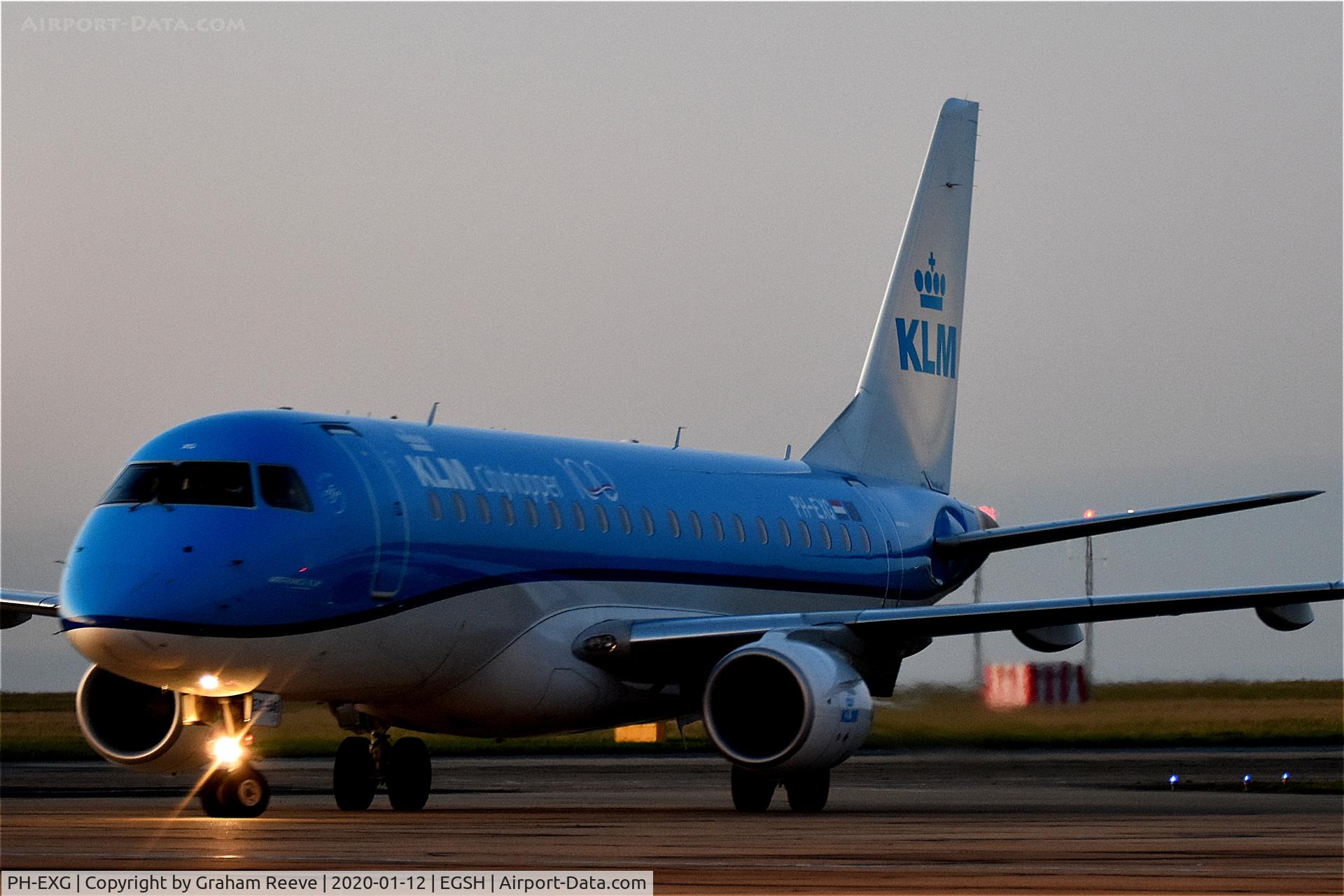 PH-EXG, 2016 Embraer 175STD (ERJ-170-200) C/N 17000546, Landed at Norwich, just before dark.