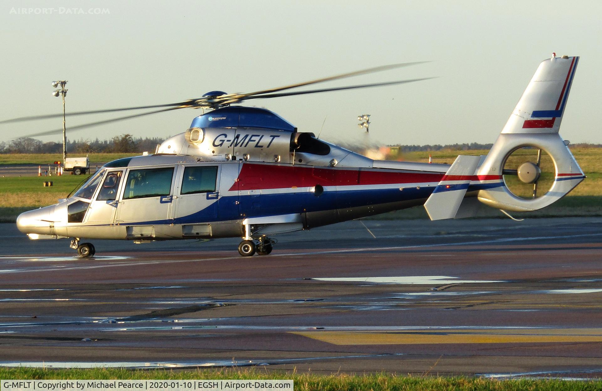 G-MFLT, 2008 Eurocopter AS-365N-2 Dauphin 2 C/N 6806, Arriving at SaxonAir from Birmingham (BHX).