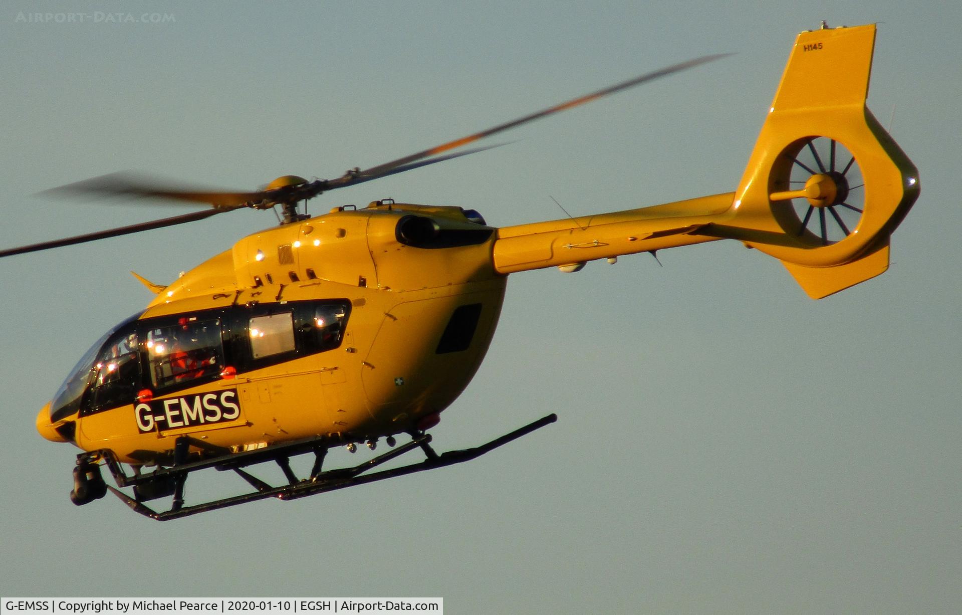 G-EMSS, 2018 Airbus Helicopters EC-145T-2 (BK-117D-2) C/N 20217, Departing on another rescue mission.