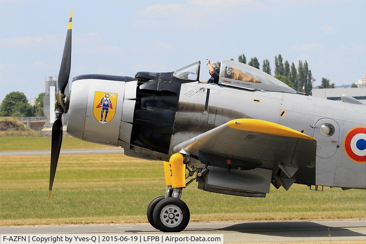 F-AZFN, Douglas AD-4N Skyraider C/N 7609, Douglas AD-4N Skyraider, Taxiing to parking area, Paris-Le Bourget (LFPB-LBG) Air show 2015