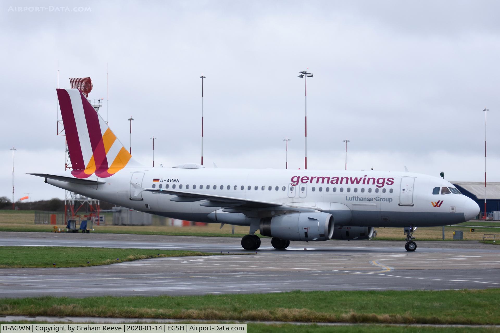 D-AGWN, 2009 Airbus A319-132 C/N 3841, Just landed at Norwich.