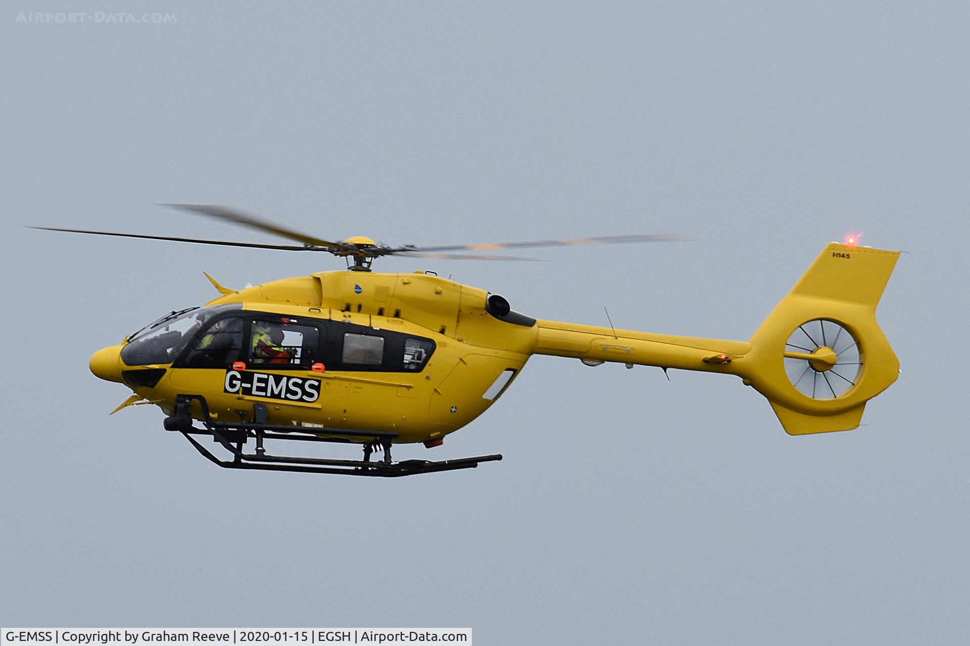 G-EMSS, 2018 Airbus Helicopters EC-145T-2 (BK-117D-2) C/N 20217, Landing at Norwich.