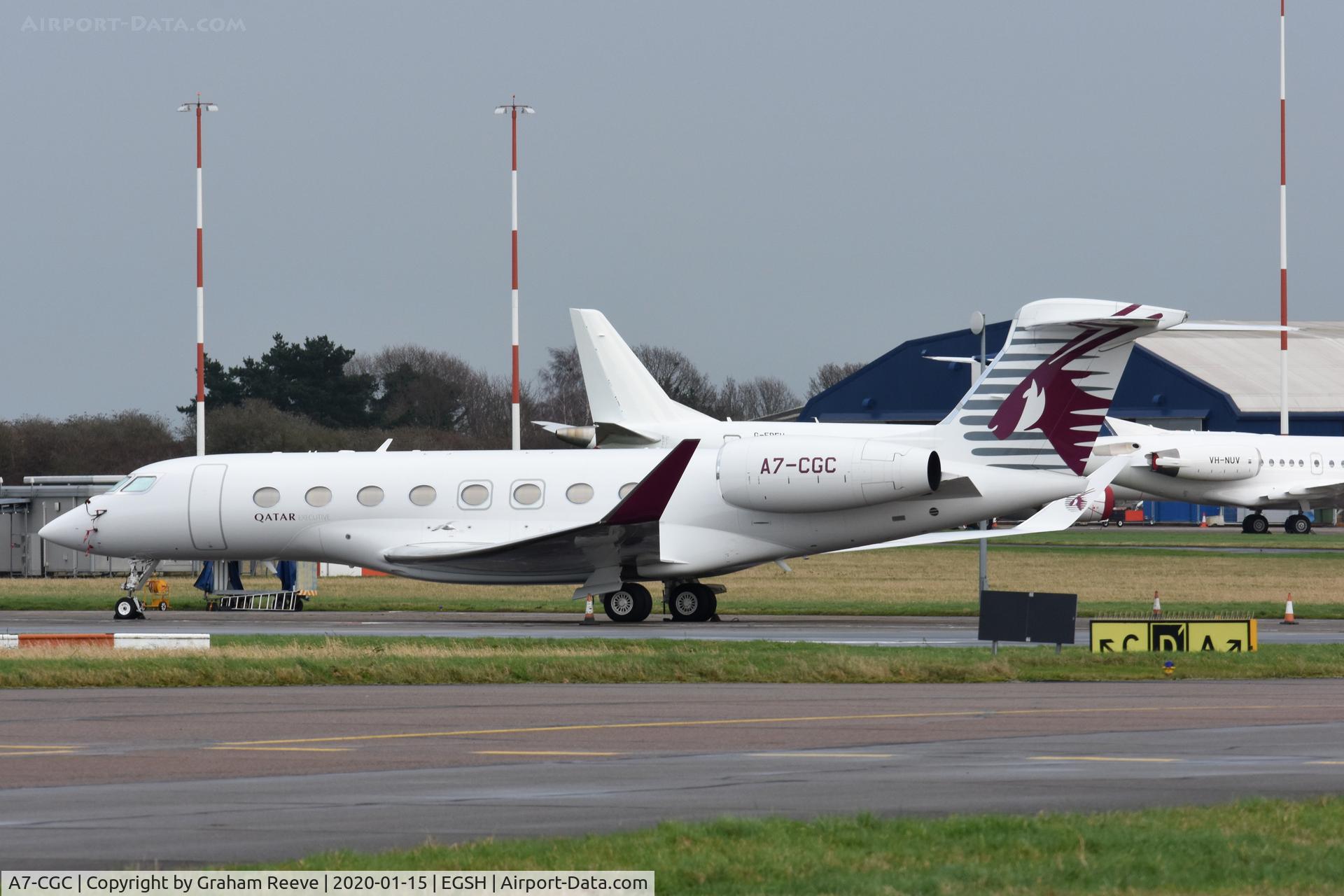 A7-CGC, 2015 Gulfstream G-VI (G650ER) C/N 6179, Parked at Norwich.