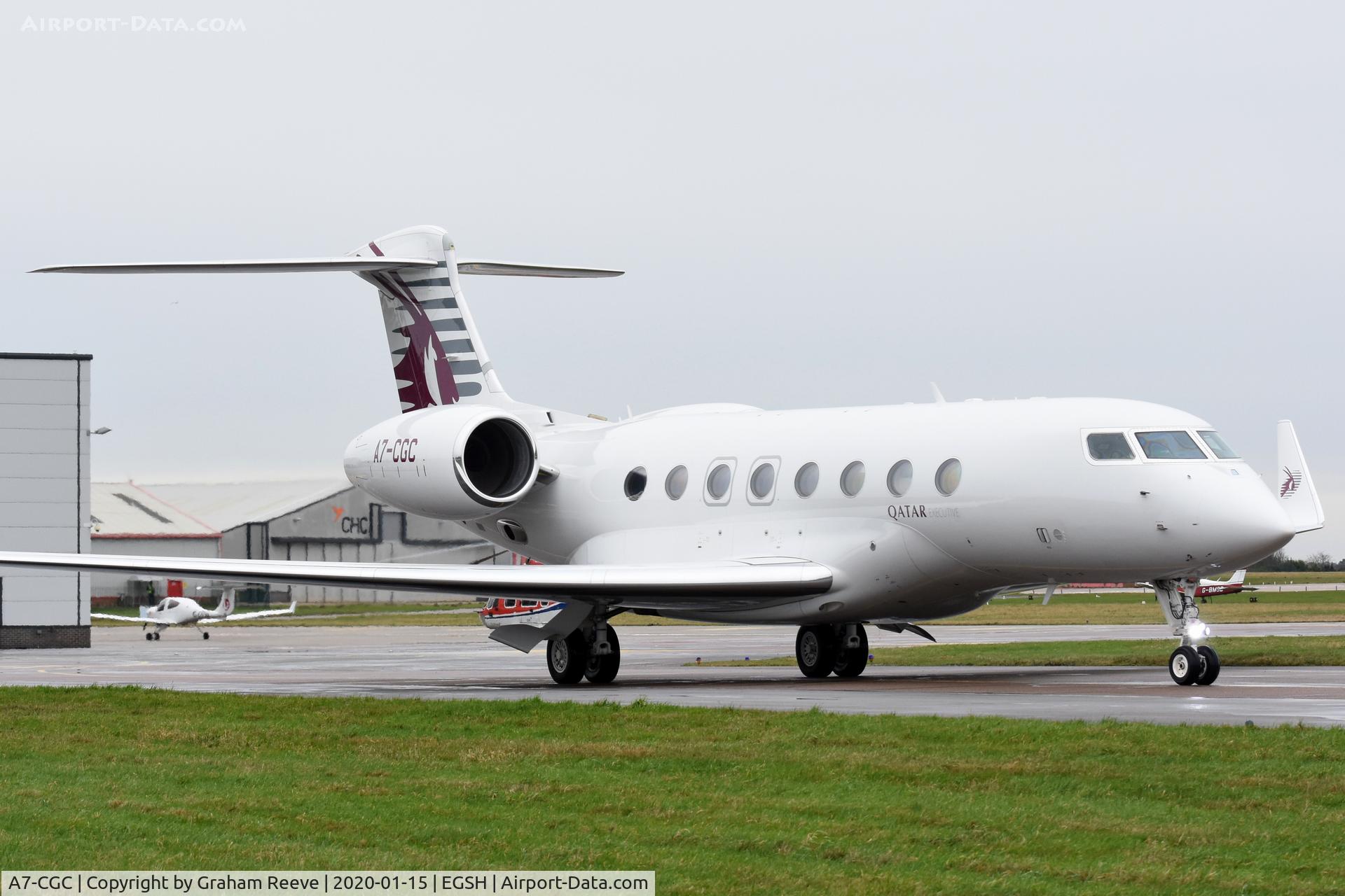 A7-CGC, 2015 Gulfstream G-VI (G650ER) C/N 6179, Just landed at Norwich.