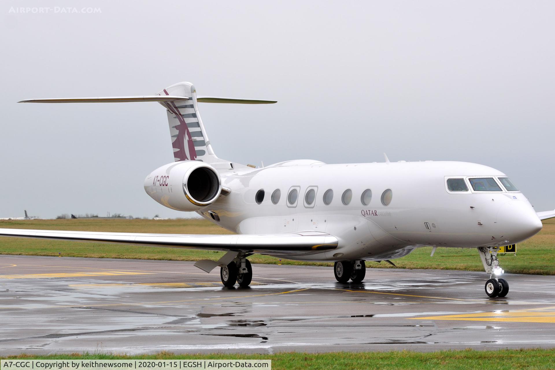 A7-CGC, 2015 Gulfstream G-VI (G650ER) C/N 6179, Arriving at Norwich from Paris.