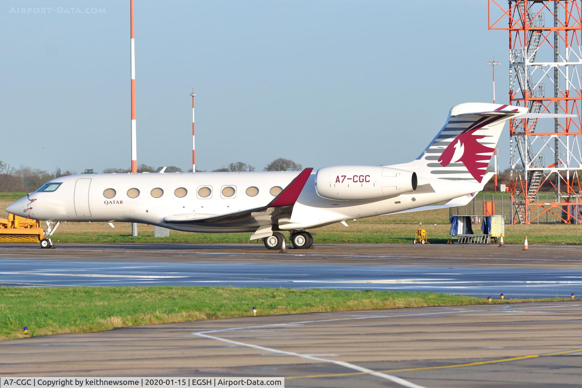 A7-CGC, 2015 Gulfstream G-VI (G650ER) C/N 6179, Arriving at Norwich from Paris.