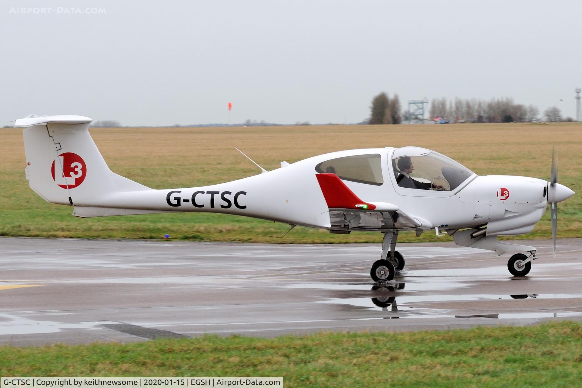 G-CTSC, 2016 Diamond DA-40NG Diamond Star C/N 40.N307, Leaving Norwich.