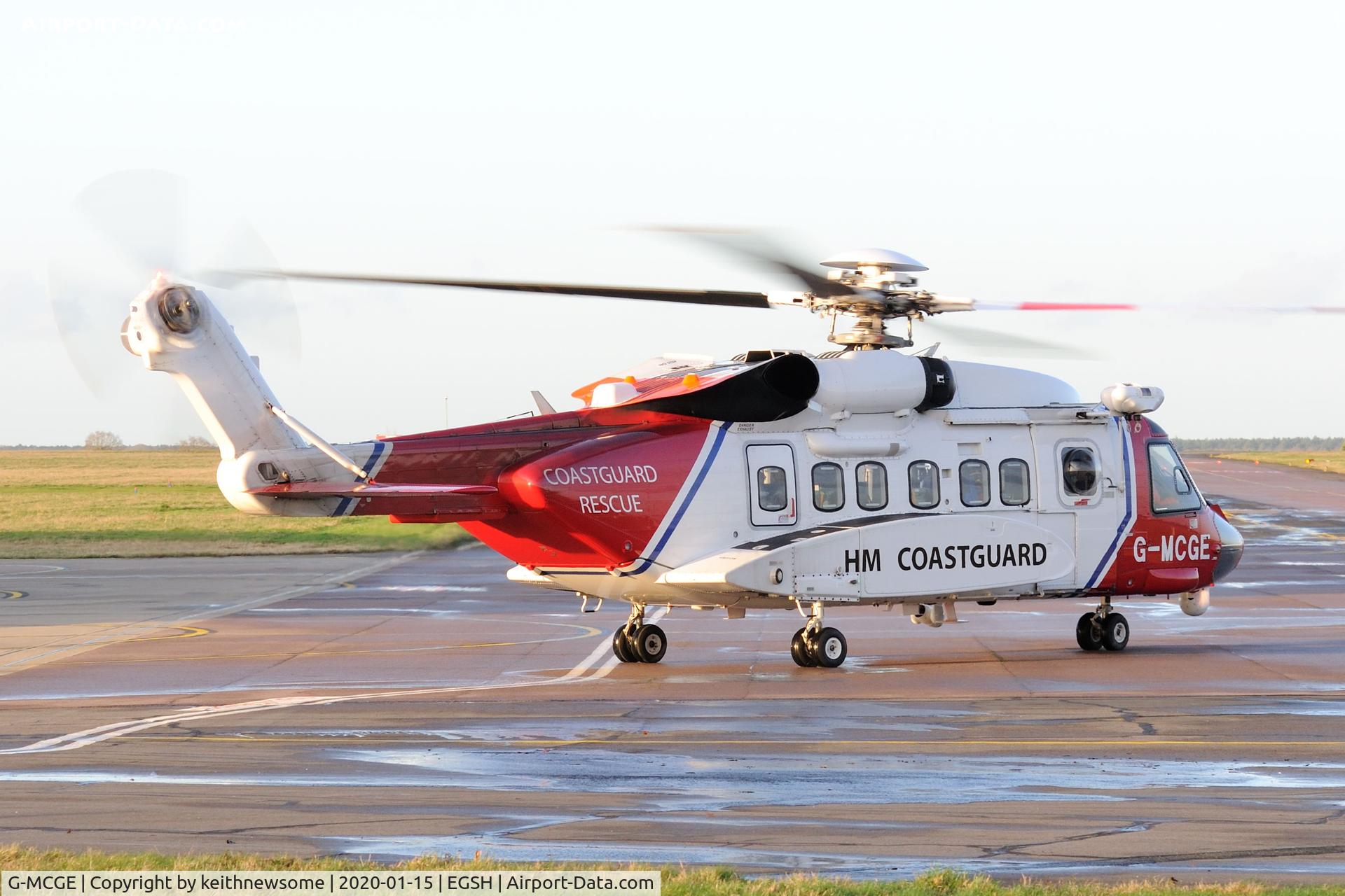 G-MCGE, 2014 Sikorsky S-92A C/N 920214, Leaving Norwich.