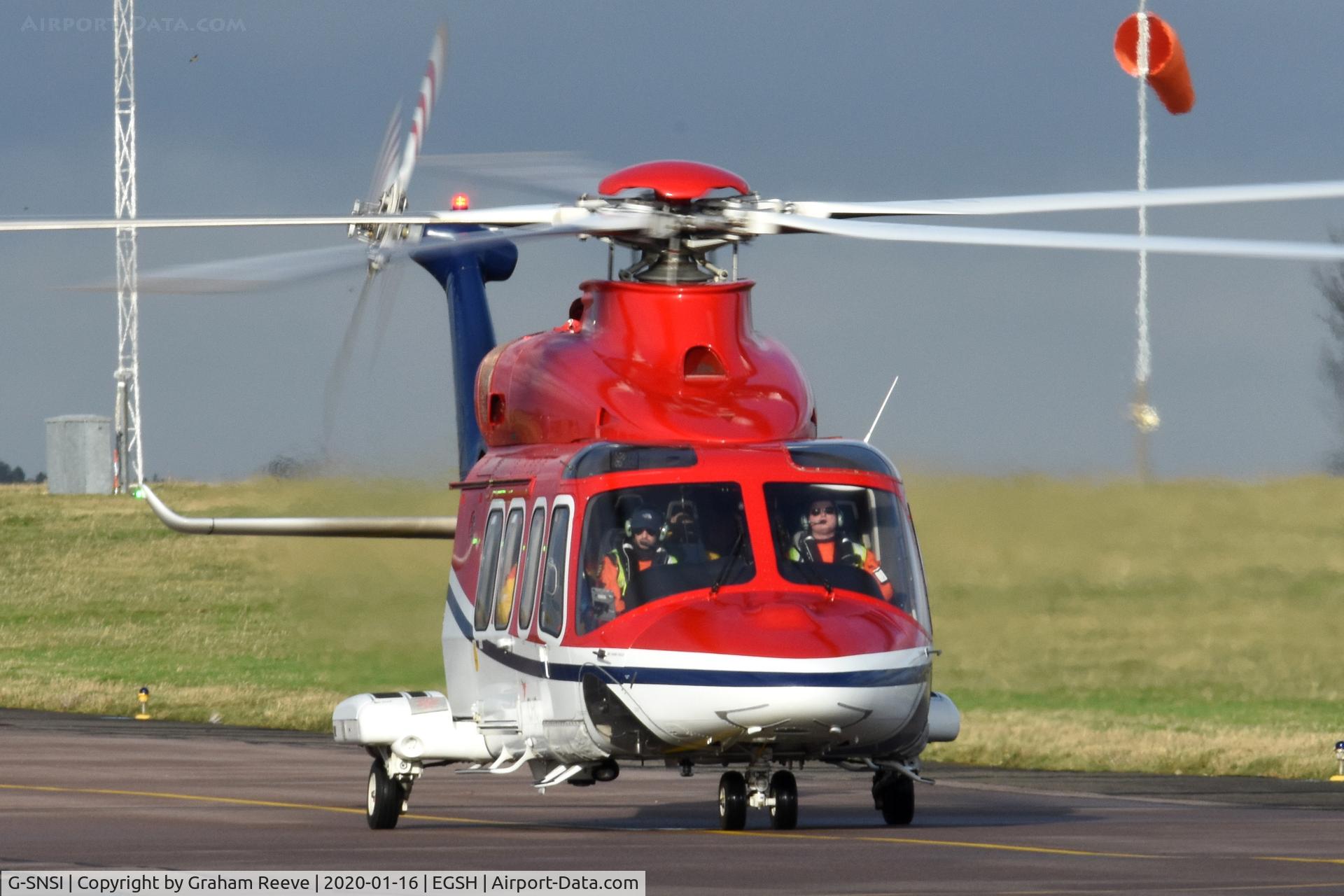 G-SNSI, 2013 AgustaWestland AW-139 C/N 31479, Just landed at Norwich.