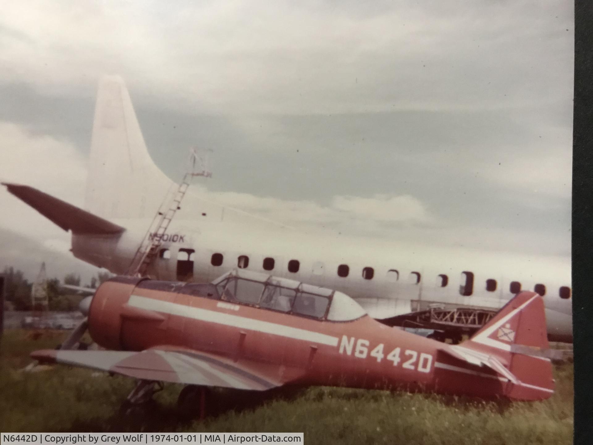 N6442D, 1959 North American SNJ-6 Texan C/N 121-43142, Photo taken at Corrosion Corner at MIA in 1974
