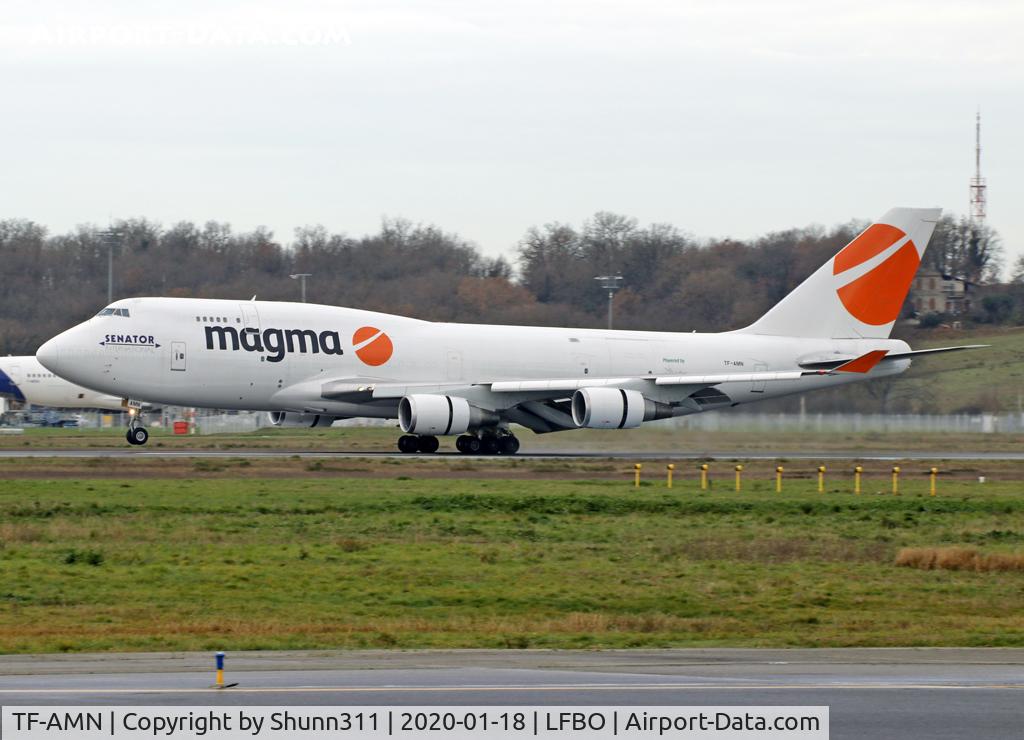 TF-AMN, 1998 Boeing 747-4F6 C/N 27602, Landing rwy 14R