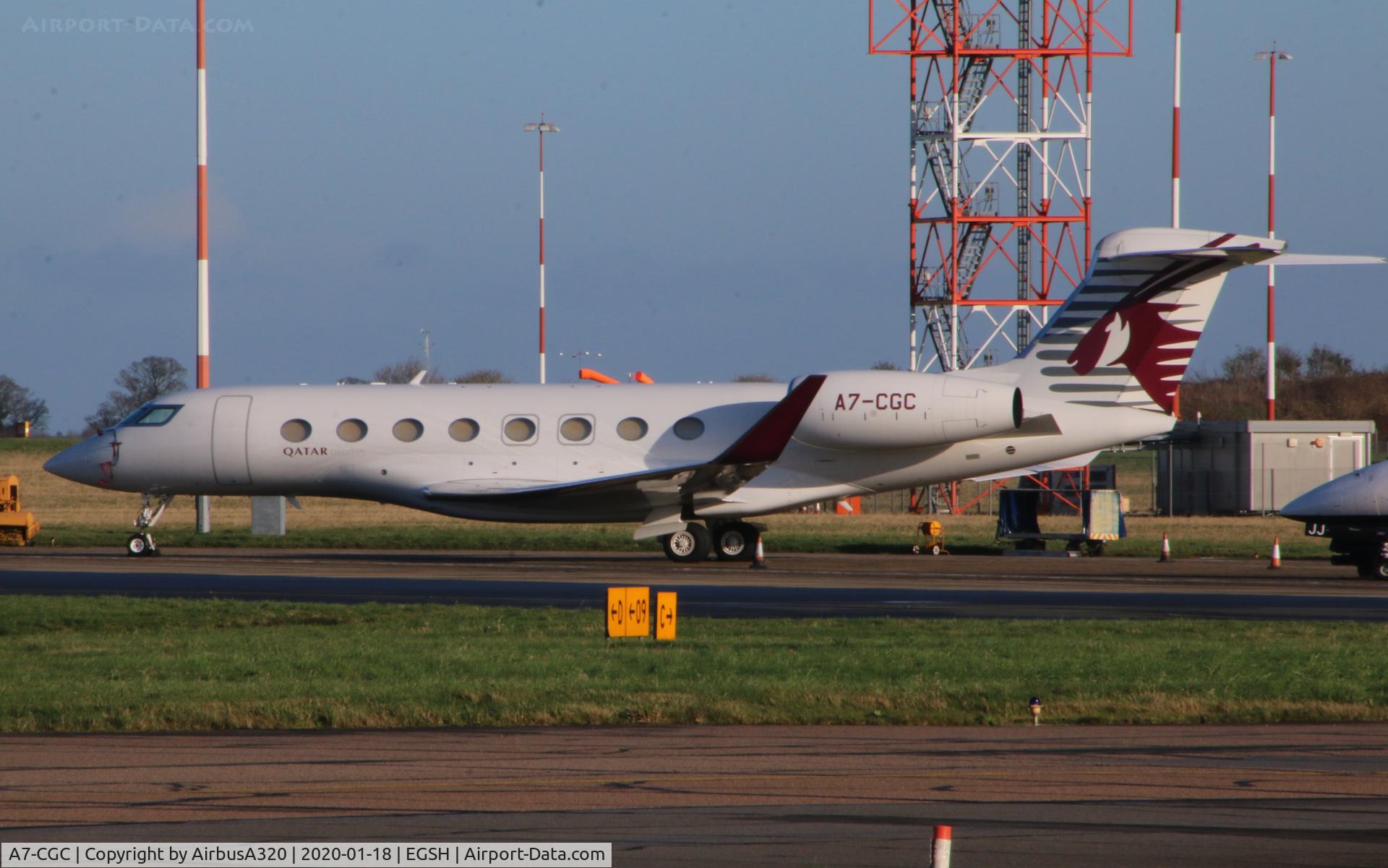 A7-CGC, 2015 Gulfstream G-VI (G650ER) C/N 6179, Seen parked on stand 7 at Norwich