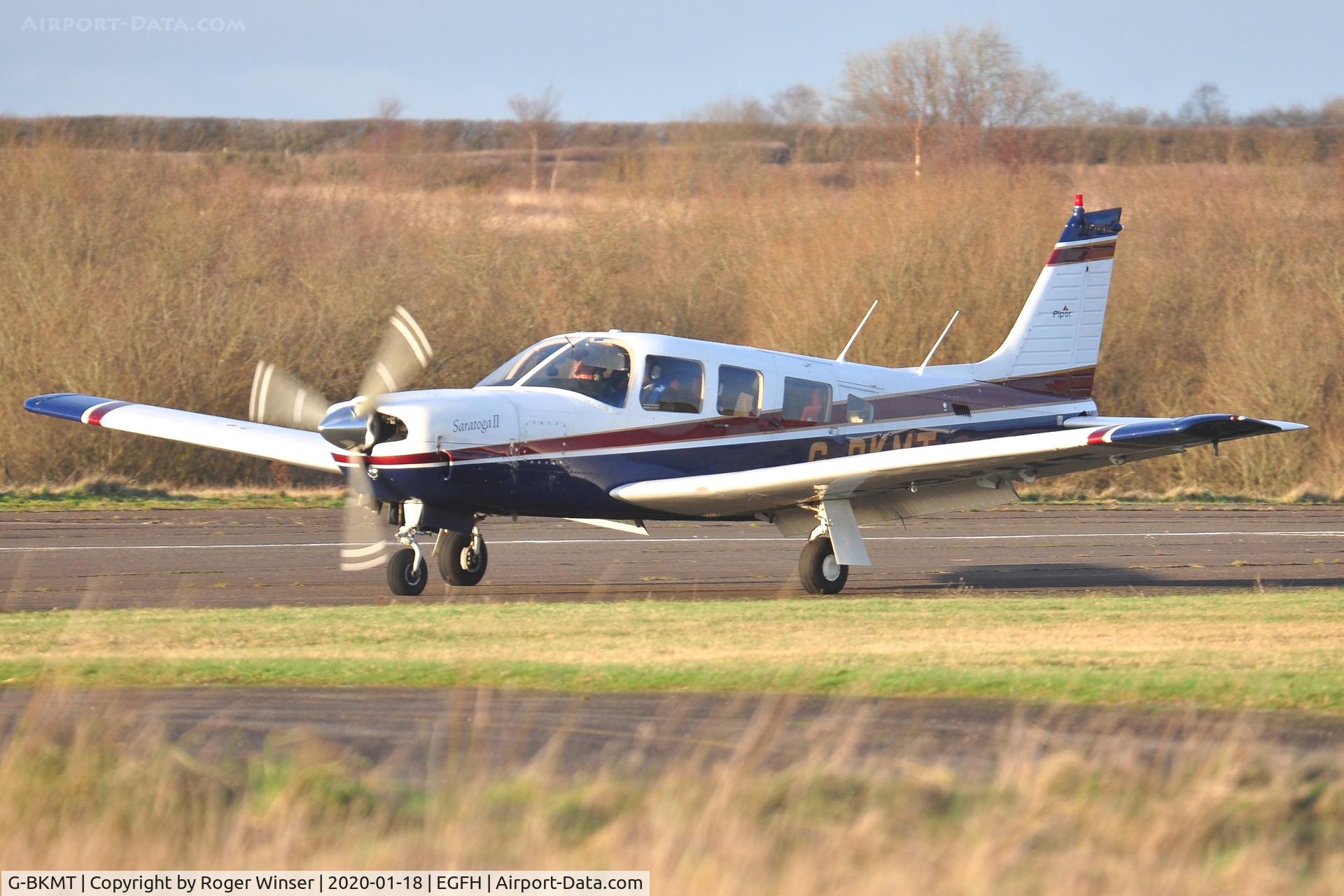 G-BKMT, 1981 Piper PA-32R-301 Saratoga SP C/N 32R-8213013, Resident Saratoga SP backtracking Runway 04.