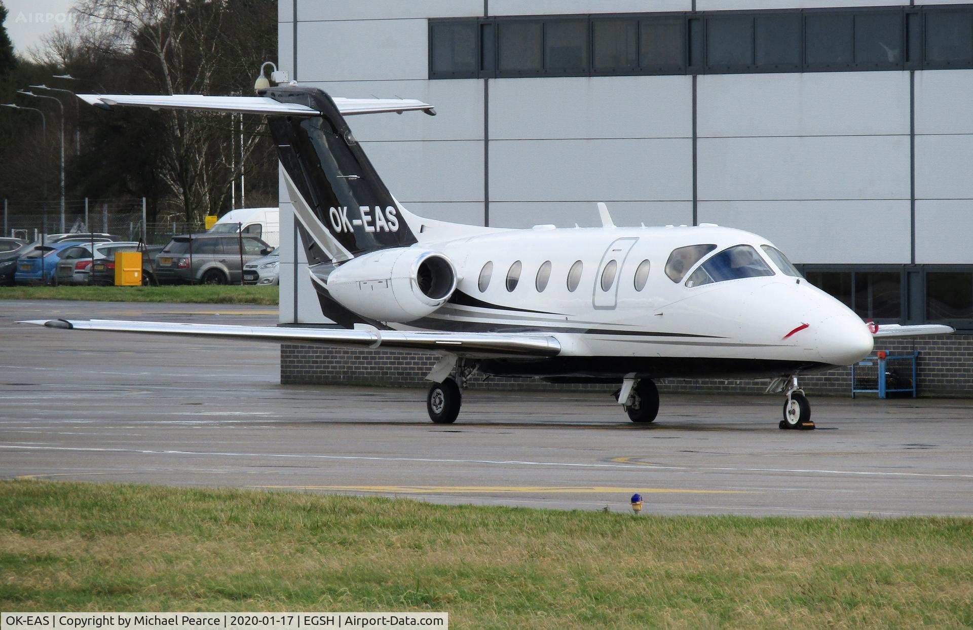 OK-EAS, 1998 Beech 400XT Nextant Beechjet C/N RK-180, Parked on the SaxonAir apron following arrival the day before from Prague (PRG).