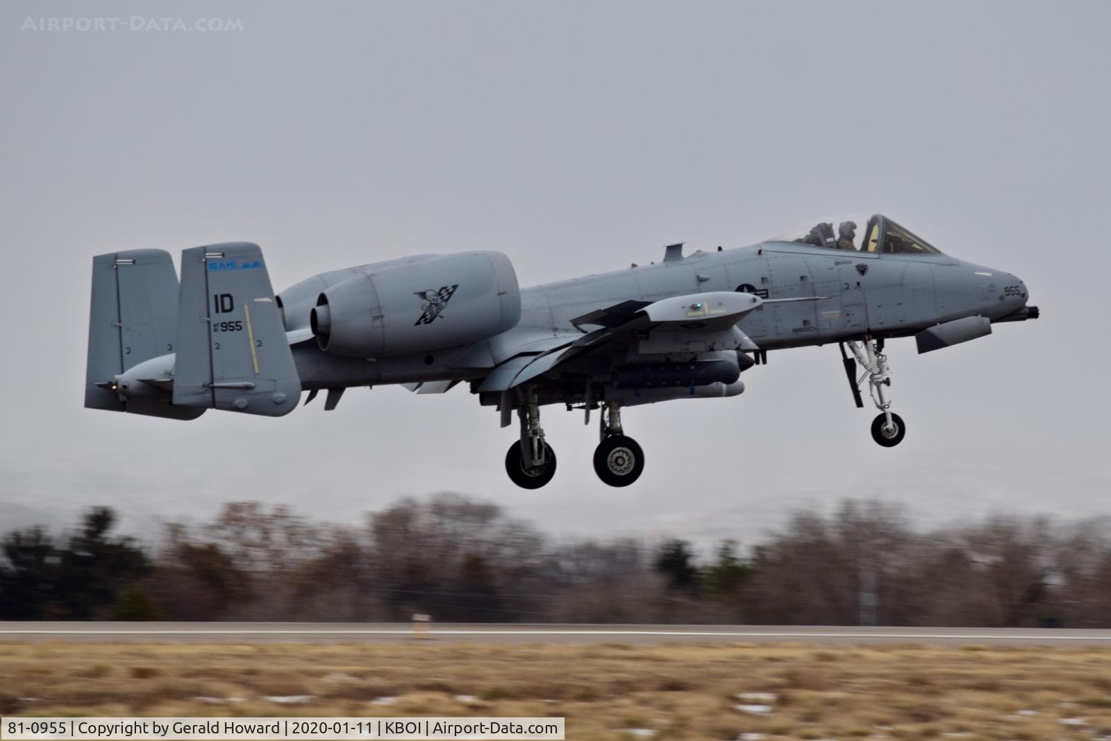81-0955, 1981 Fairchild Republic A-10C Thunderbolt II C/N A10-0650, Landing 10R. 190th Fighter Sq., 124th Fighter Wing, Idaho ANG.