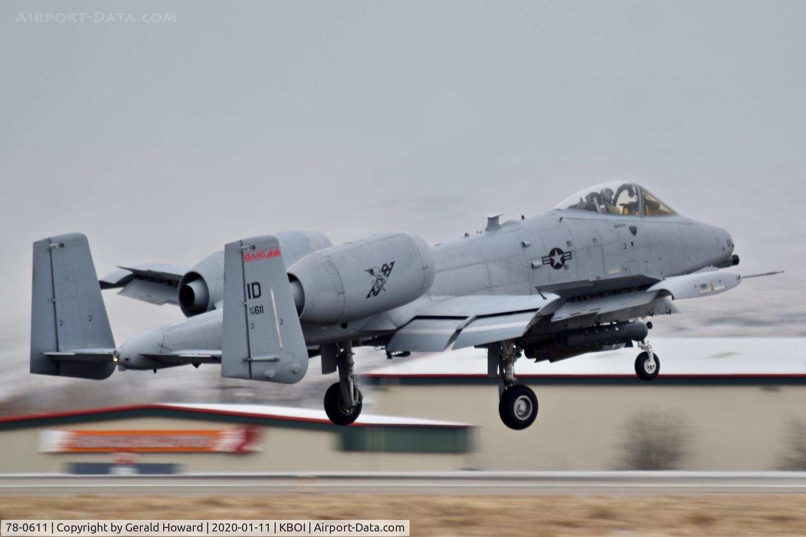 78-0611, 1978 Fairchild Republic A-10C Thunderbolt II C/N A10-0231, Landing 10R. 190th Fighter Sq., 124th Fighter Wing, Idaho ANG.