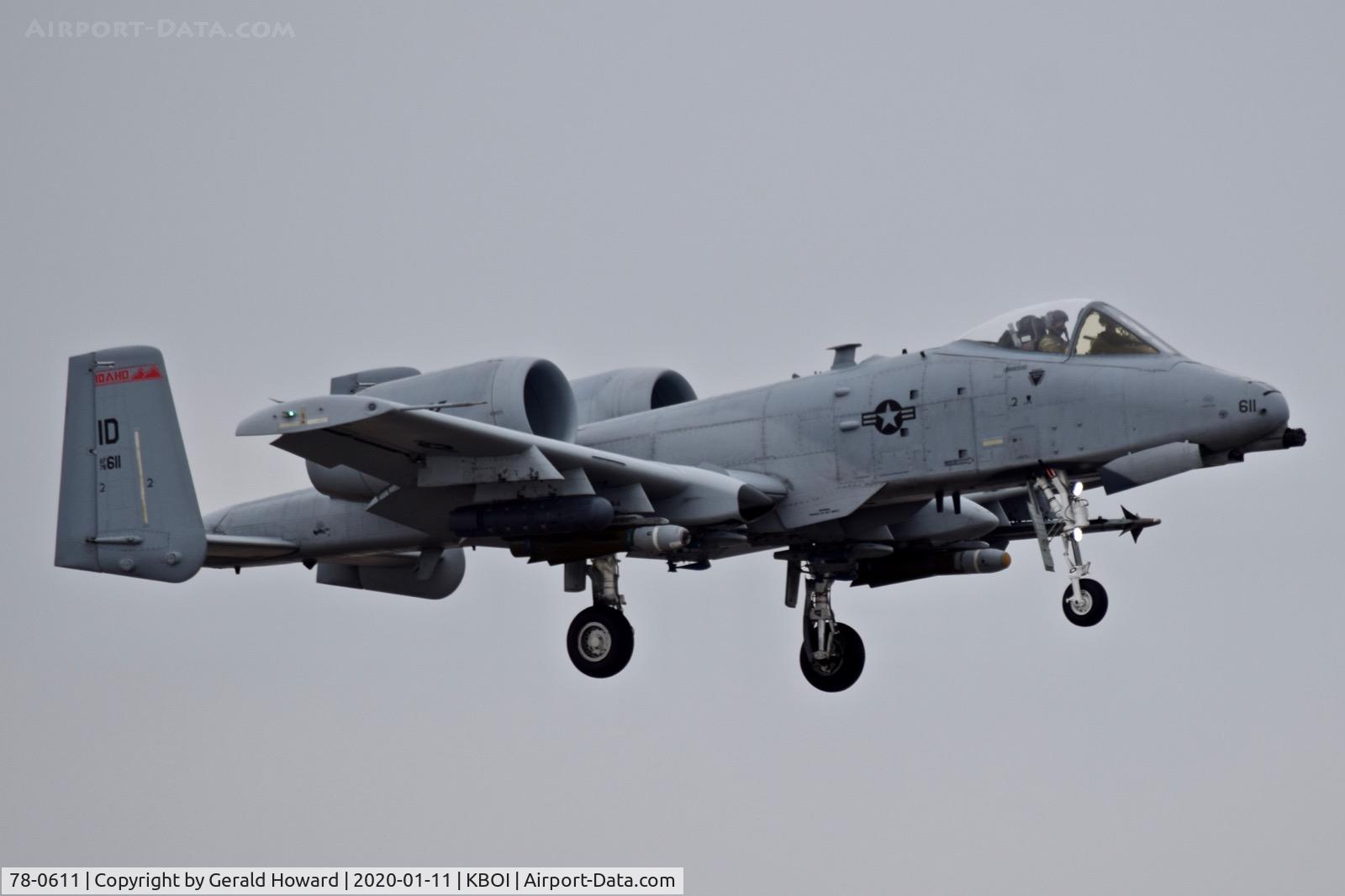 78-0611, 1978 Fairchild Republic A-10C Thunderbolt II C/N A10-0231, Landing 10R. 190th Fighter Sq., 124th Fighter Wing, Idaho ANG.