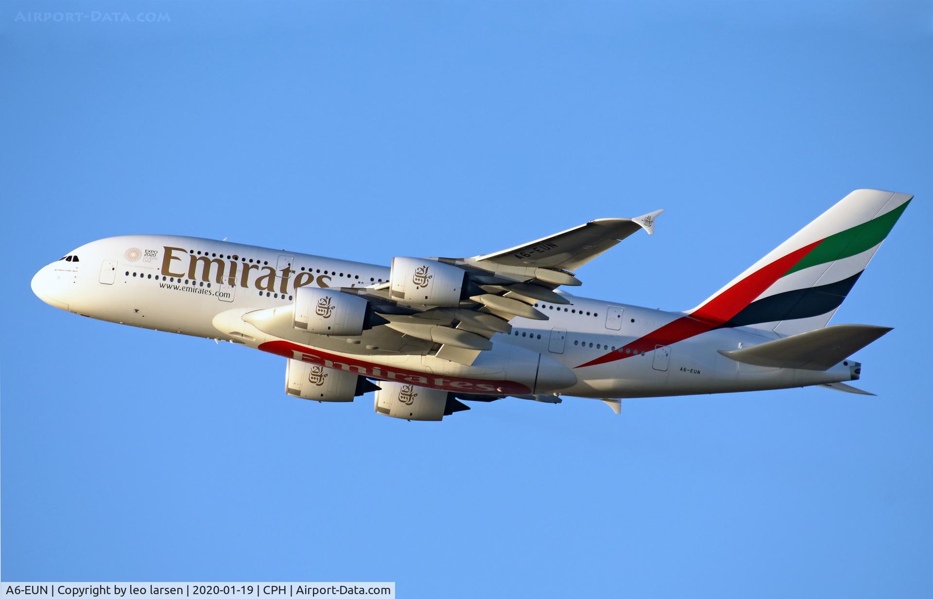 A6-EUN, 2016 Airbus A380-842 C/N 226, Copenhagen 19.1.2020 T/O R-22L