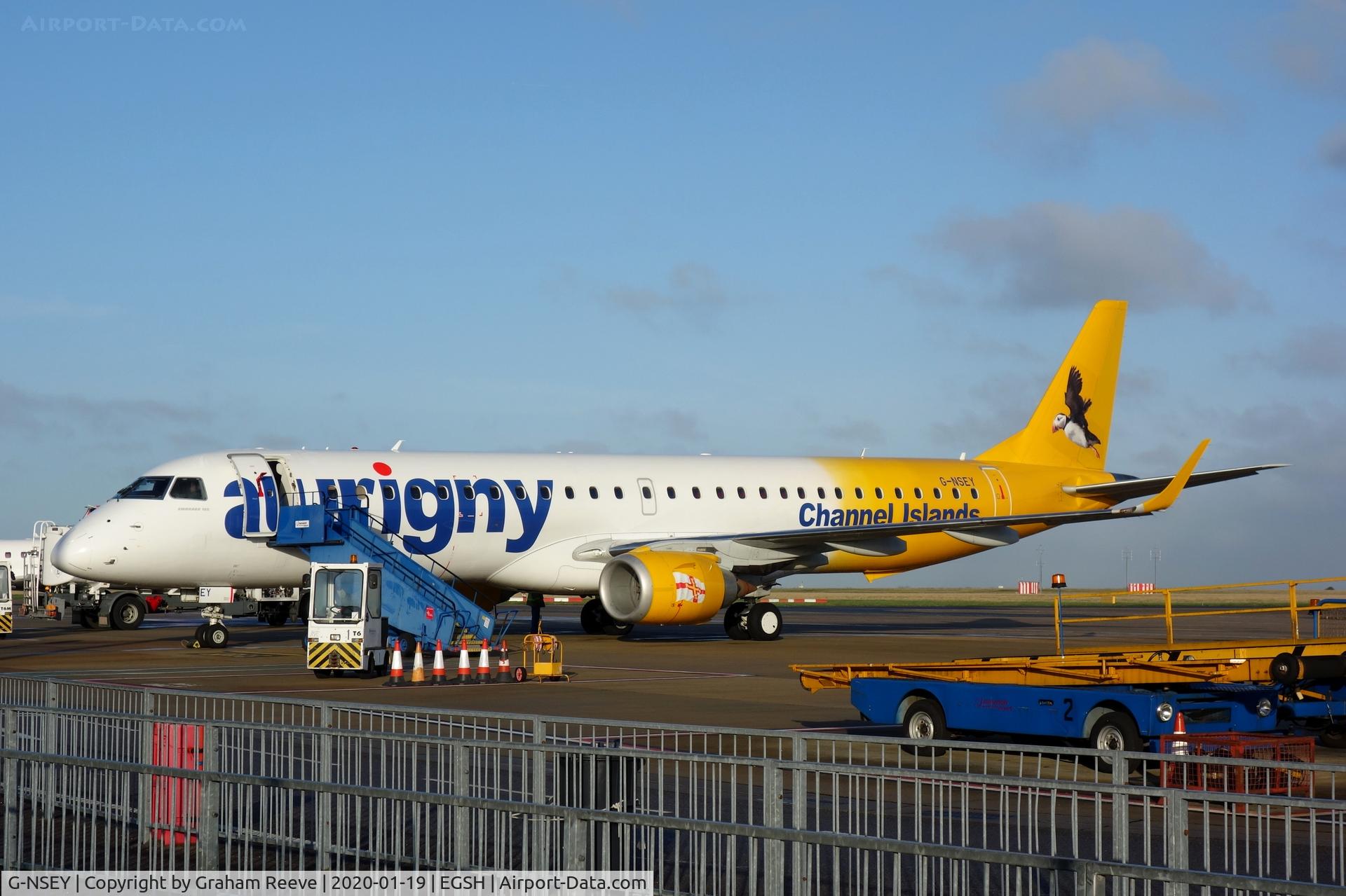 G-NSEY, 2014 Embraer 195STD (ERJ-190-200STD) C/N 19000671, On stand at Norwich.