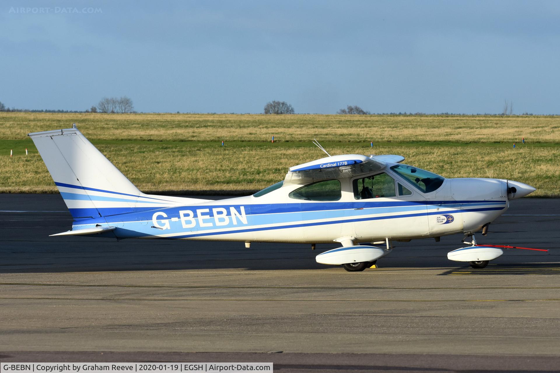 G-BEBN, 1971 Cessna 177B Cardinal C/N 17701631, Parked at Norwich.