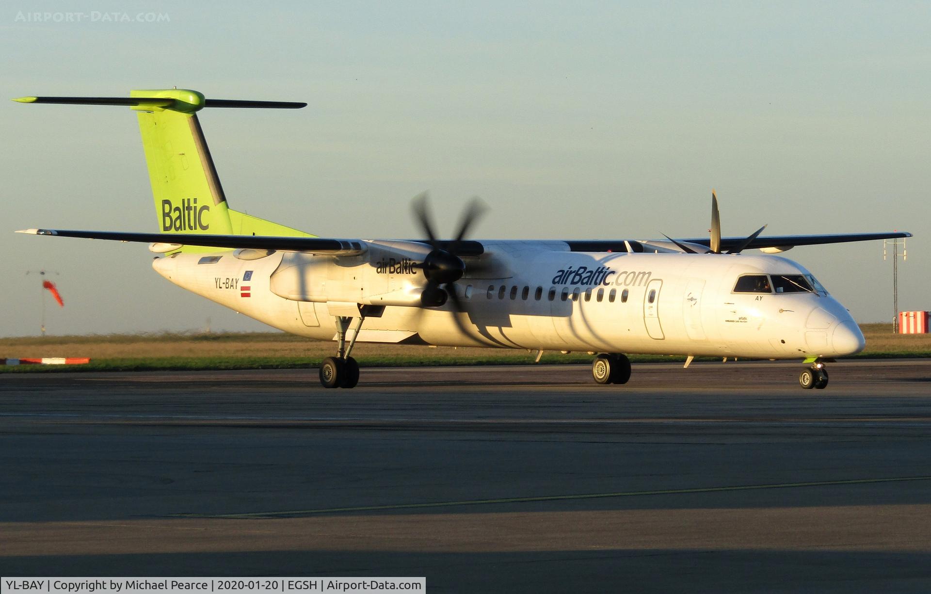 YL-BAY, 2010 De Havilland Canada DHC-8-402Q Dash 8 C/N 4331, Arriving from Riga (RIX) for respray by Air Livery.