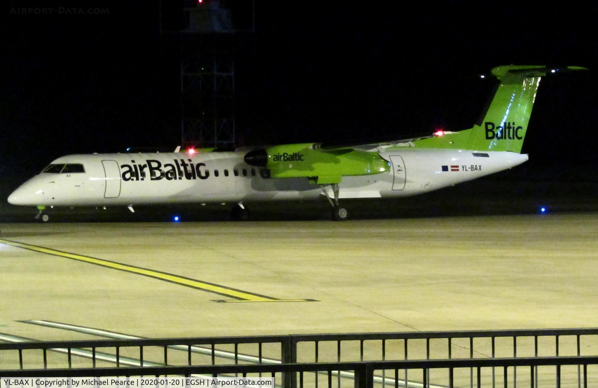 YL-BAX, 2010 De Havilland Canada DHC-8-402Q Dash 8 C/N 4324, Departing home to Riga (RIX) following respray by Air Livery.