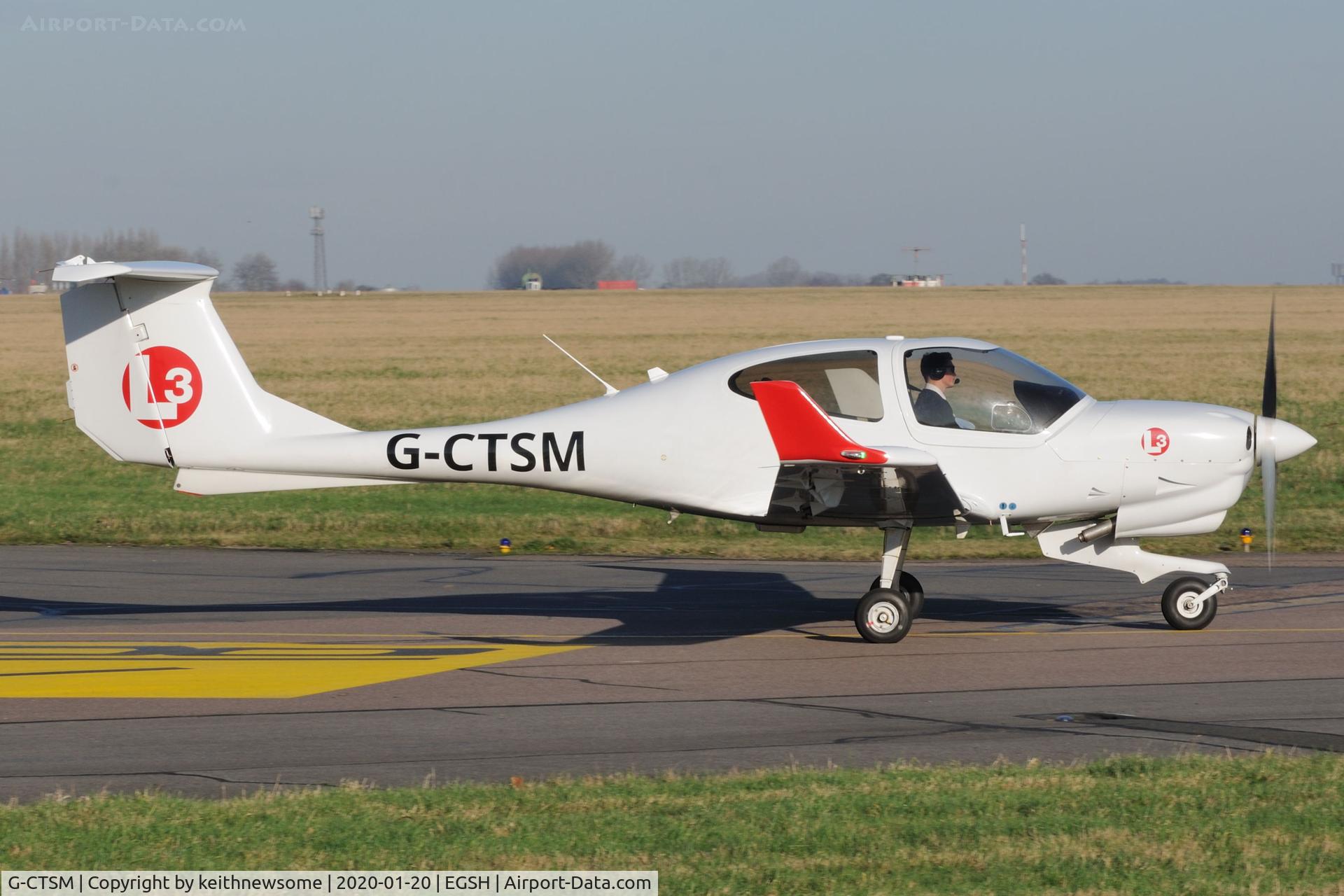 G-CTSM, 2016 Diamond DA-40NG Diamond Star C/N 40.N311, Leaving Norwich for Cranfield.