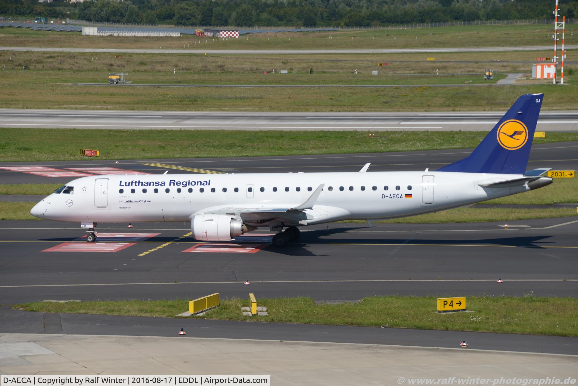 D-AECA, 2009 Embraer 190LR (ERJ-190-100LR) C/N 19000327, Embraer ERJ-190LR - CL CLH Lufthansa Cityline 'Deidesheim' - 19000327 - D-AECA - 17.08.2016 - DUS