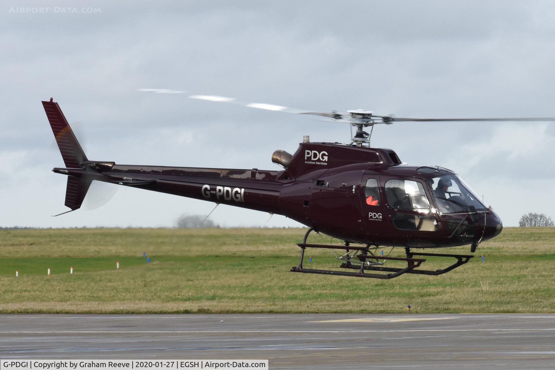 G-PDGI, 1987 Aerospatiale AS-350B-1 Ecureuil C/N 1991, Departing from Norwich.