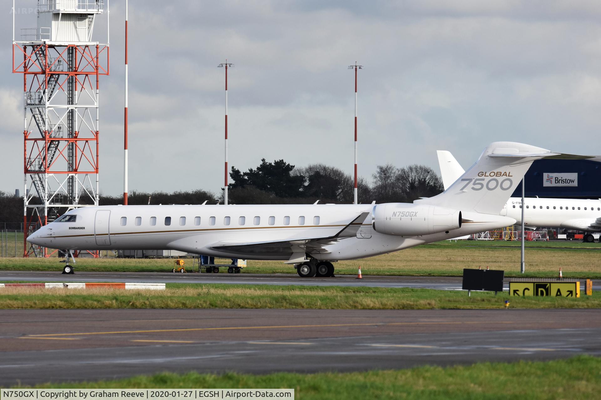 N750GX, 2017 Bombardier BD-700-2A12 Global 7500 C/N 70006, Parked at Norwich.