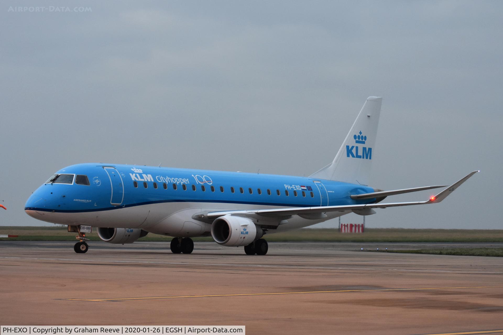 PH-EXO, 2017 Embraer 175STD (ERJ-170-200STD) C/N 17000668, Just landed at Norwich.