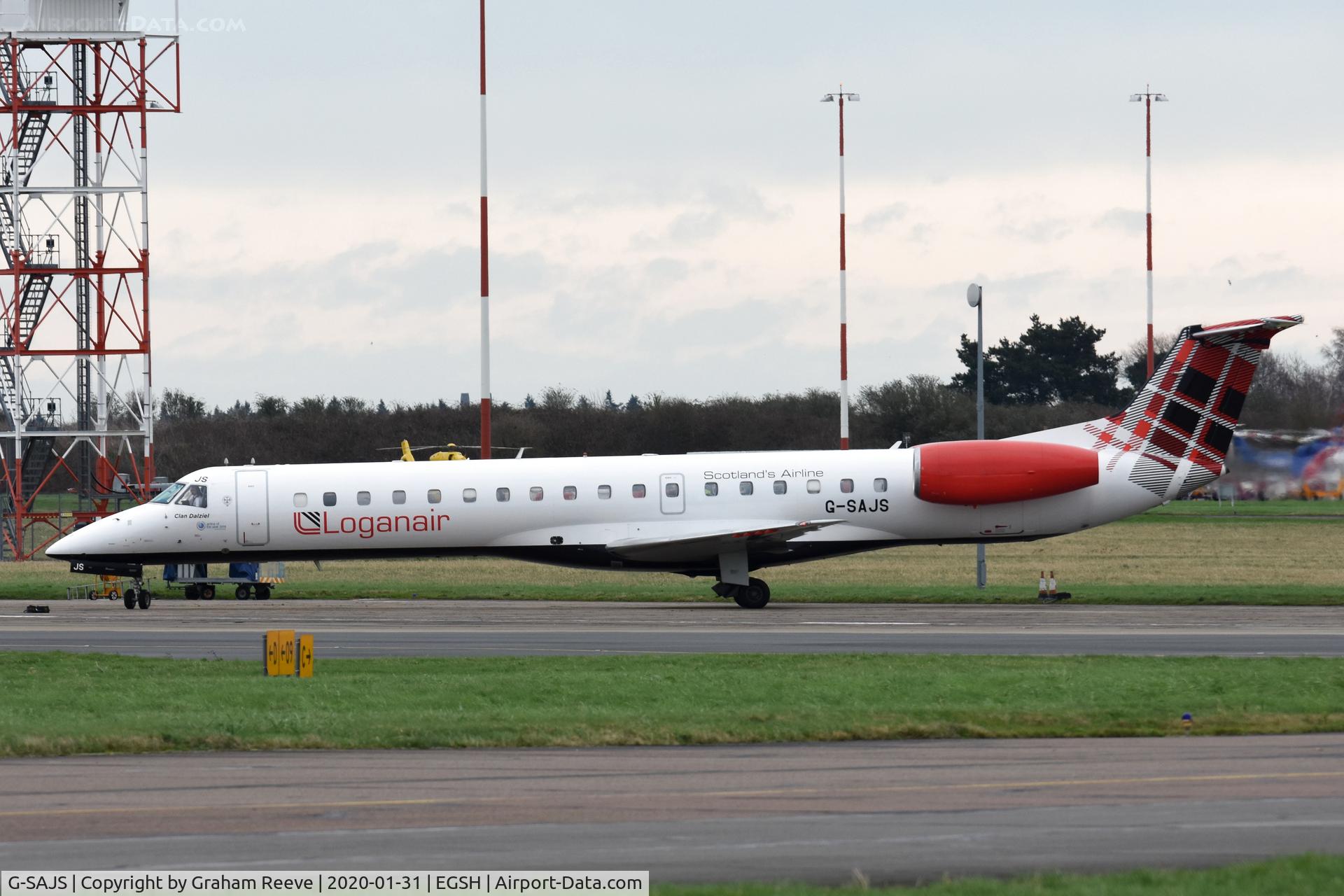 G-SAJS, 2001 Embraer EMB-145EP (ERJ-145EP) C/N 145390, Just landed at Norwich.