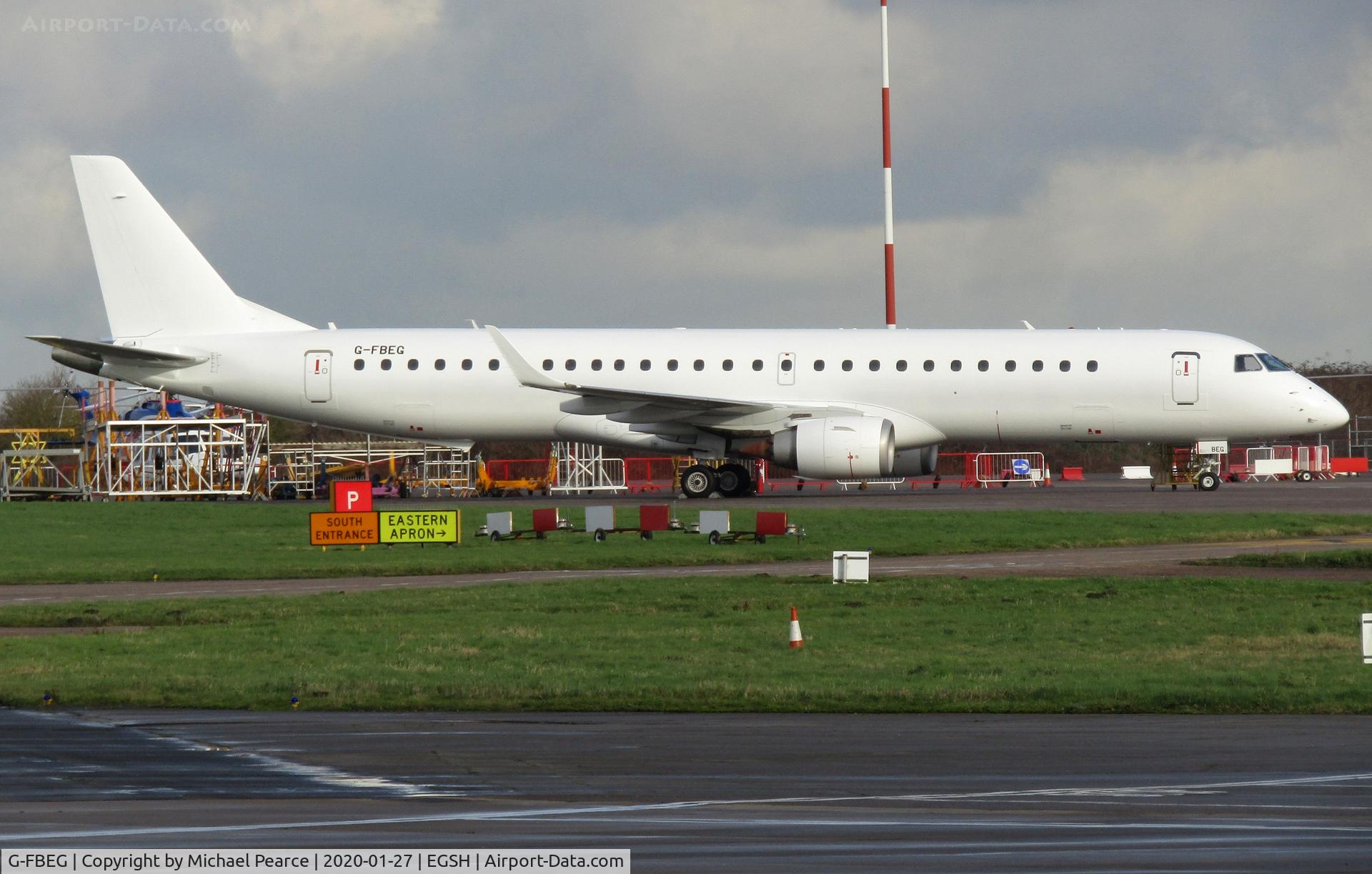 G-FBEG, 2007 Embraer 195LR (ERJ-190-200LR) C/N 19000120, Performing low-powered engine runs on the Eastern Apron. Retired from Flybe service on 27th October 2019.