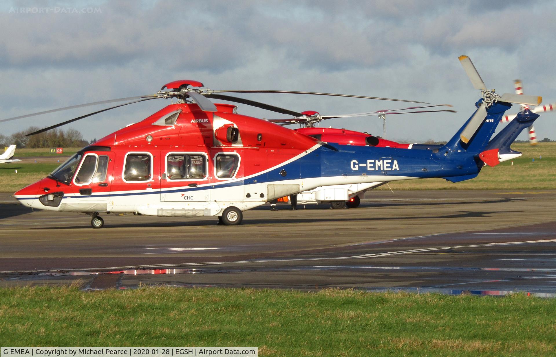 G-EMEA, 2016 Airbus Helicopters EC-175B C/N 5024, Parked on the SaxonAir ramp next to its usual spot, due to the AW189 (behind) using it.