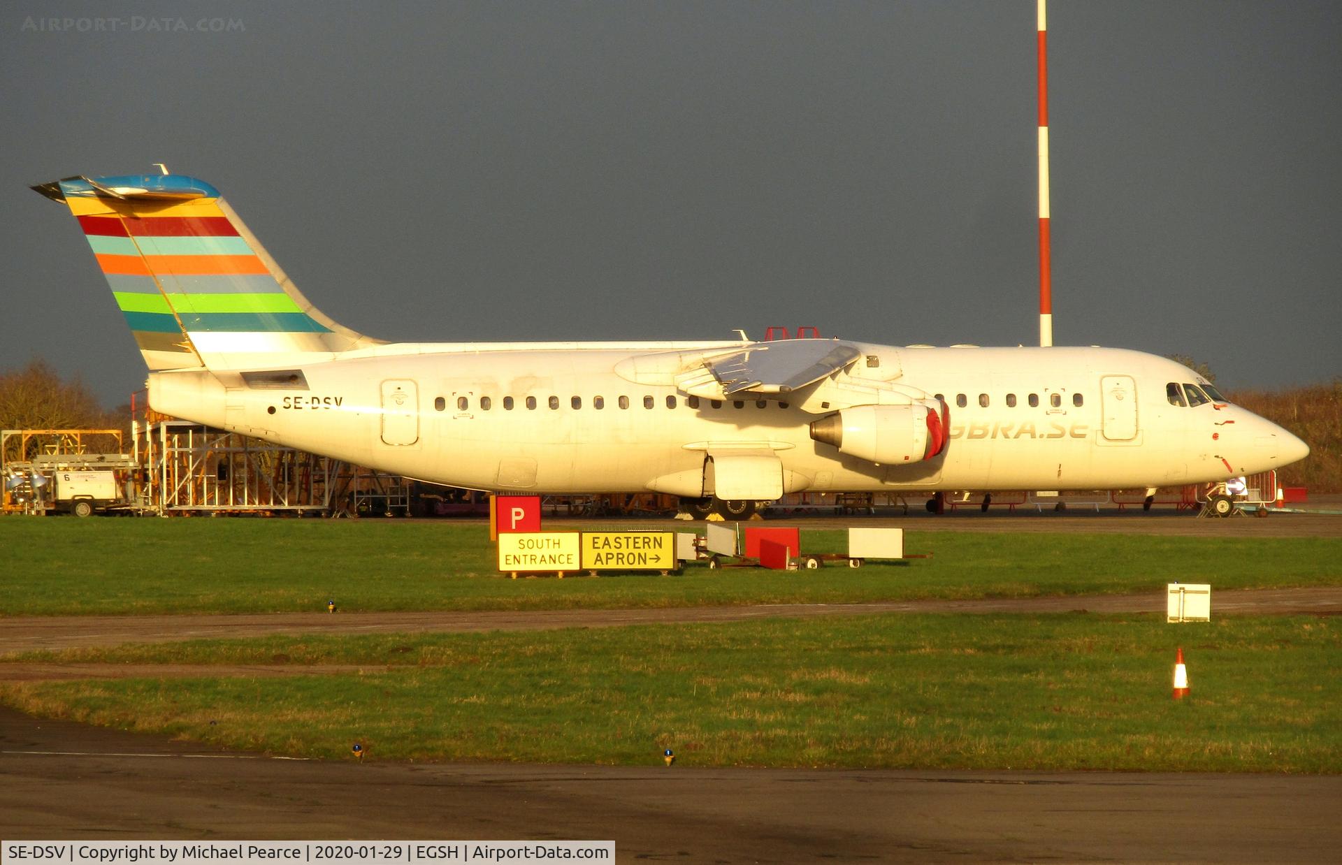 SE-DSV, 1994 British Aerospace Avro 146-RJ100A C/N E3250, Parked on the Eastern Apron prior to maintenance work. Retired from BRA service on 20th December 2019.