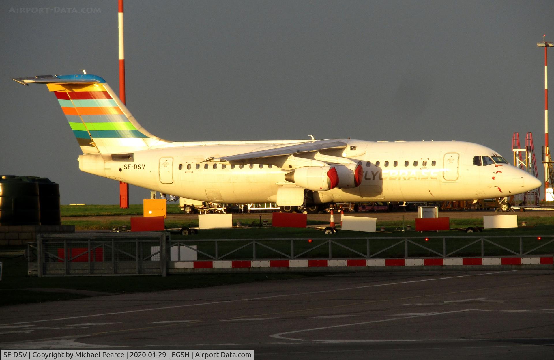 SE-DSV, 1994 British Aerospace Avro 146-RJ100A C/N E3250, Parked on the Eastern Apron prior to maintenance work. Retired from BRA service on 20th December 2019.
