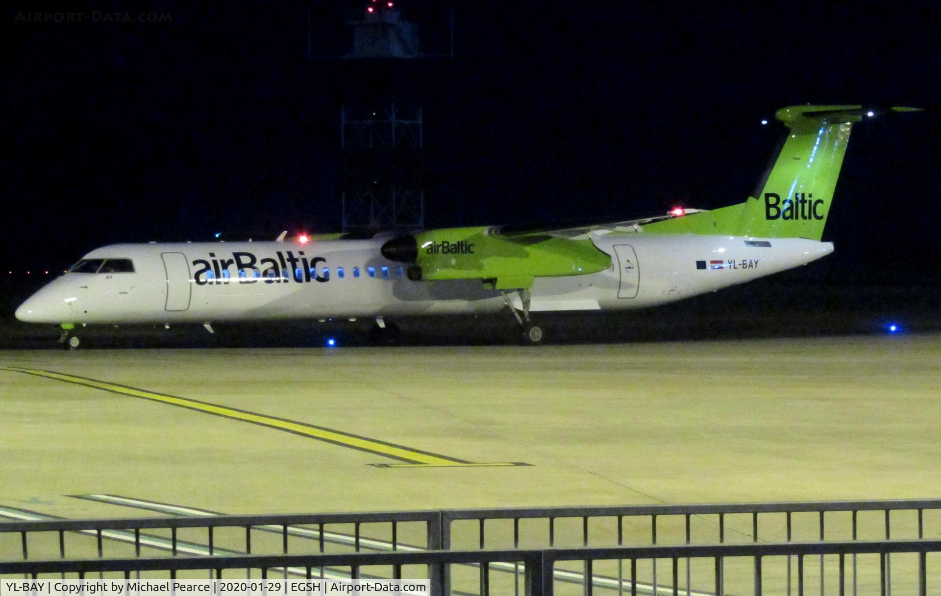 YL-BAY, 2010 De Havilland Canada DHC-8-402Q Dash 8 C/N 4331, Ready for departure to Riga (RIX) following respray.
