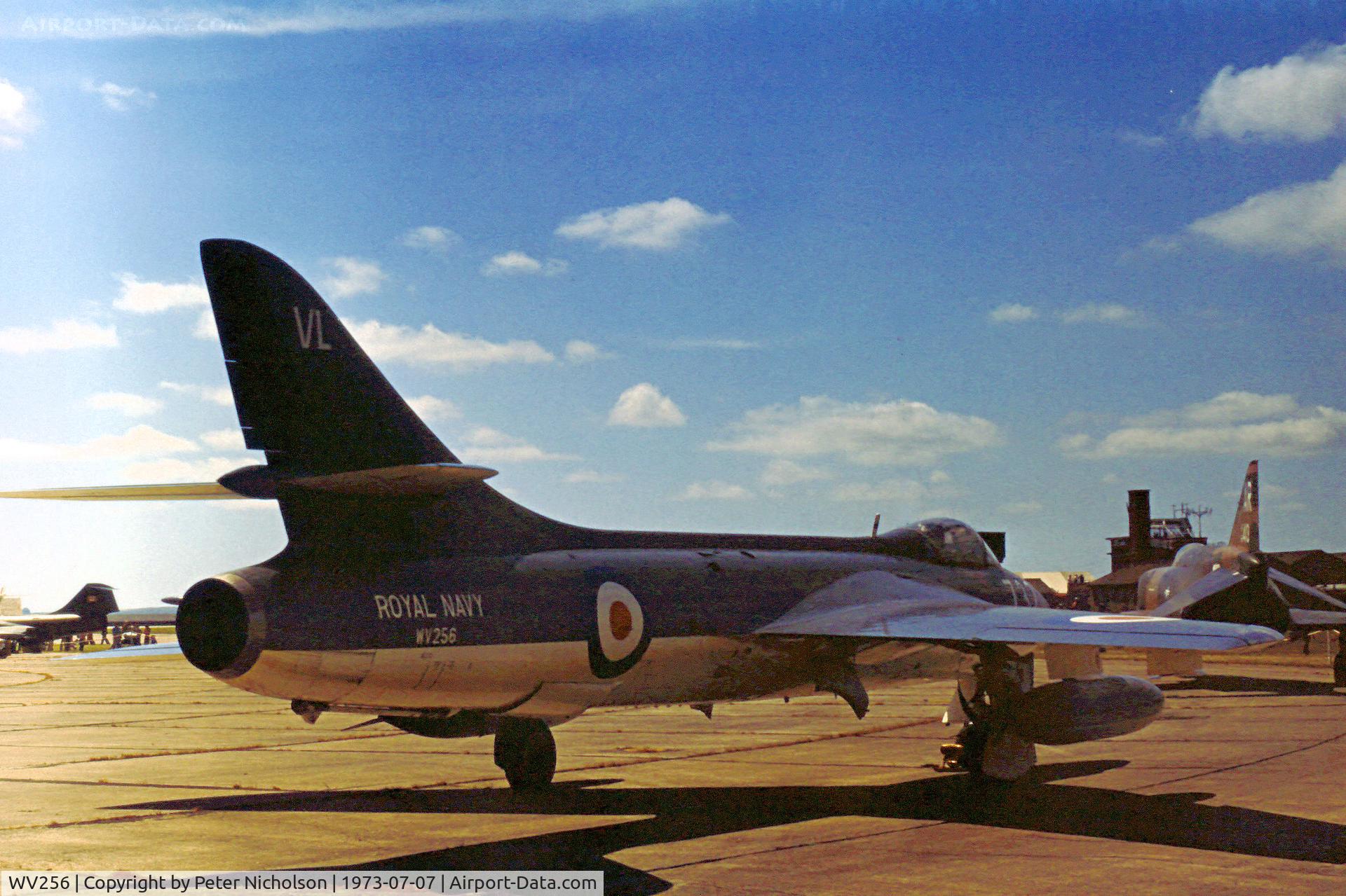 WV256, 1955 Hawker Hunter GA.11 C/N 41H/670762, Hunter GA.11 of the Royal Navy's Fleet Requirements and Air Direction Unit FRADU at the 1973 International Air Tattoo at RAF Greenham Common, Berkshire.