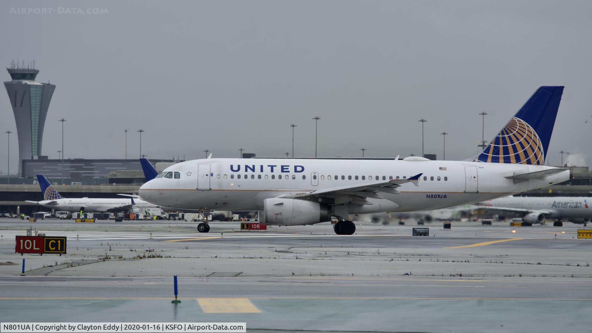 N801UA, 1997 Airbus A319-131 C/N 686, Departing runway 10 SFO 2020.