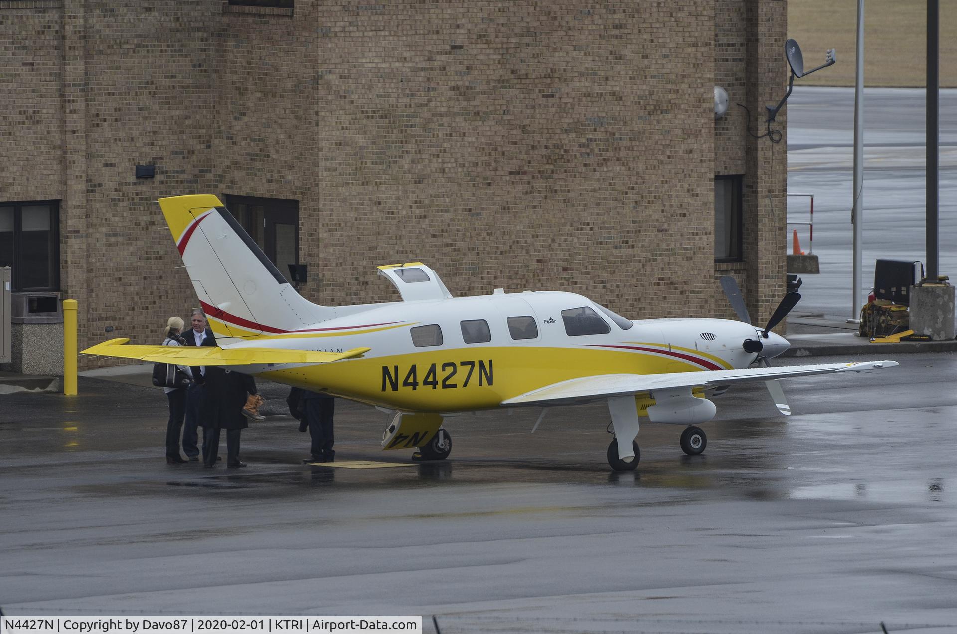 N4427N, 2014 Piper PA-46-500TP C/N 4697576, Picking up passengers at Tri-Cities Airport (KTRI) on a rainy, wet Saturday afternoon.