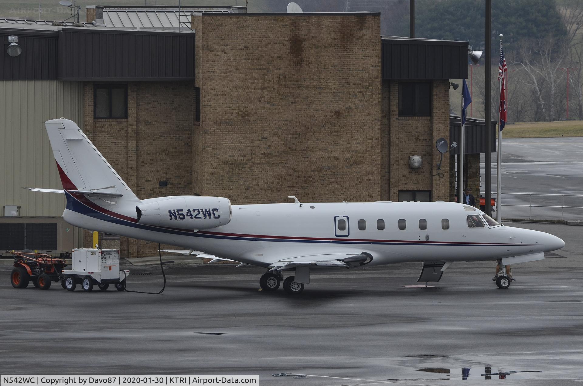 N542WC, 1990 Israel Aircraft Industries 1125 Westwind Astra C/N 044, Hooked up to a ground power unit while waiting for passengers to arrive at Tri-Cities Airport (KTRI).