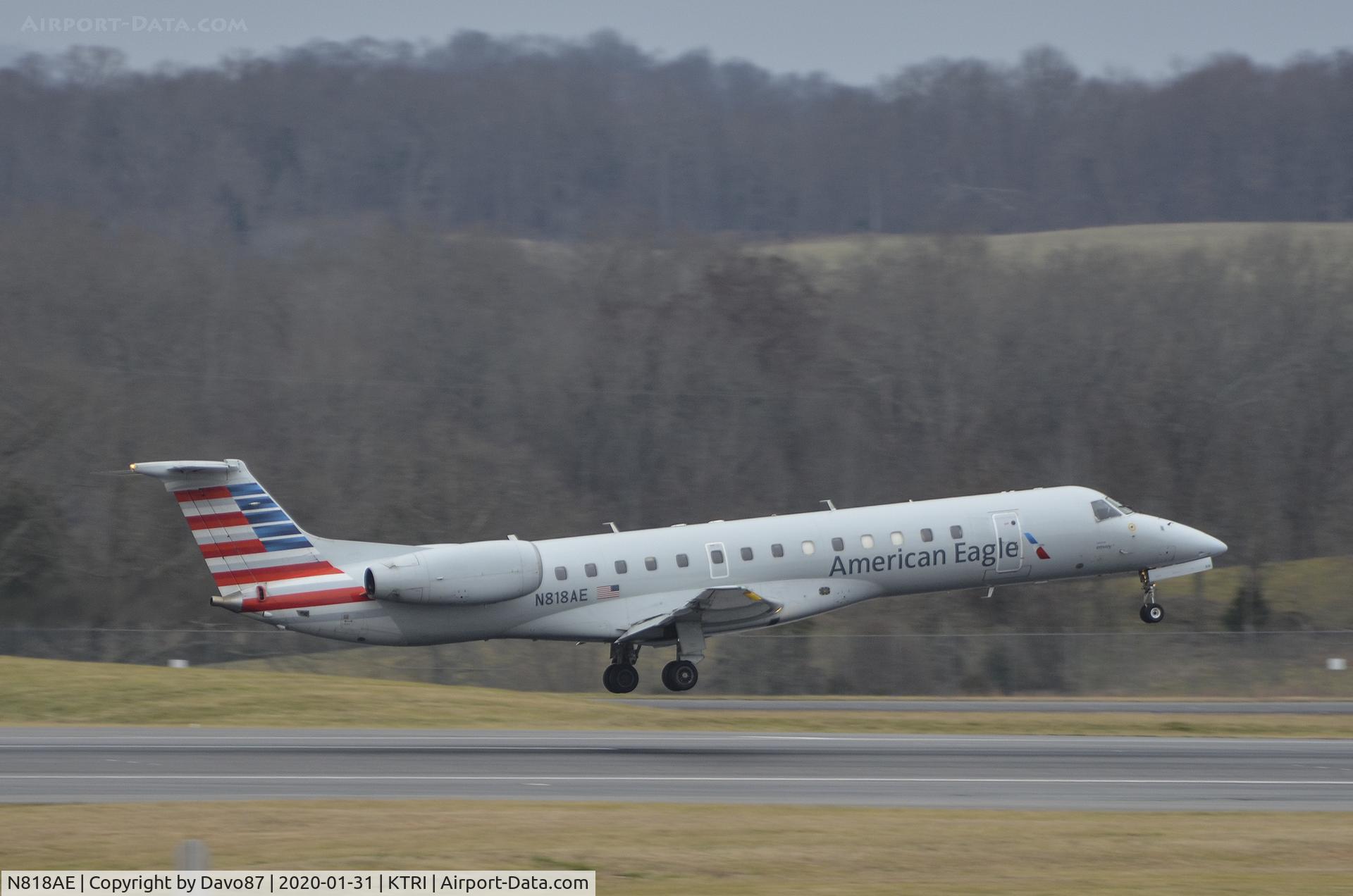 N818AE, 2002 Embraer ERJ-140LR (EMB-135KL) C/N 145561, Landing at Tri-Cities Airport (KTRI) in East Tennessee.