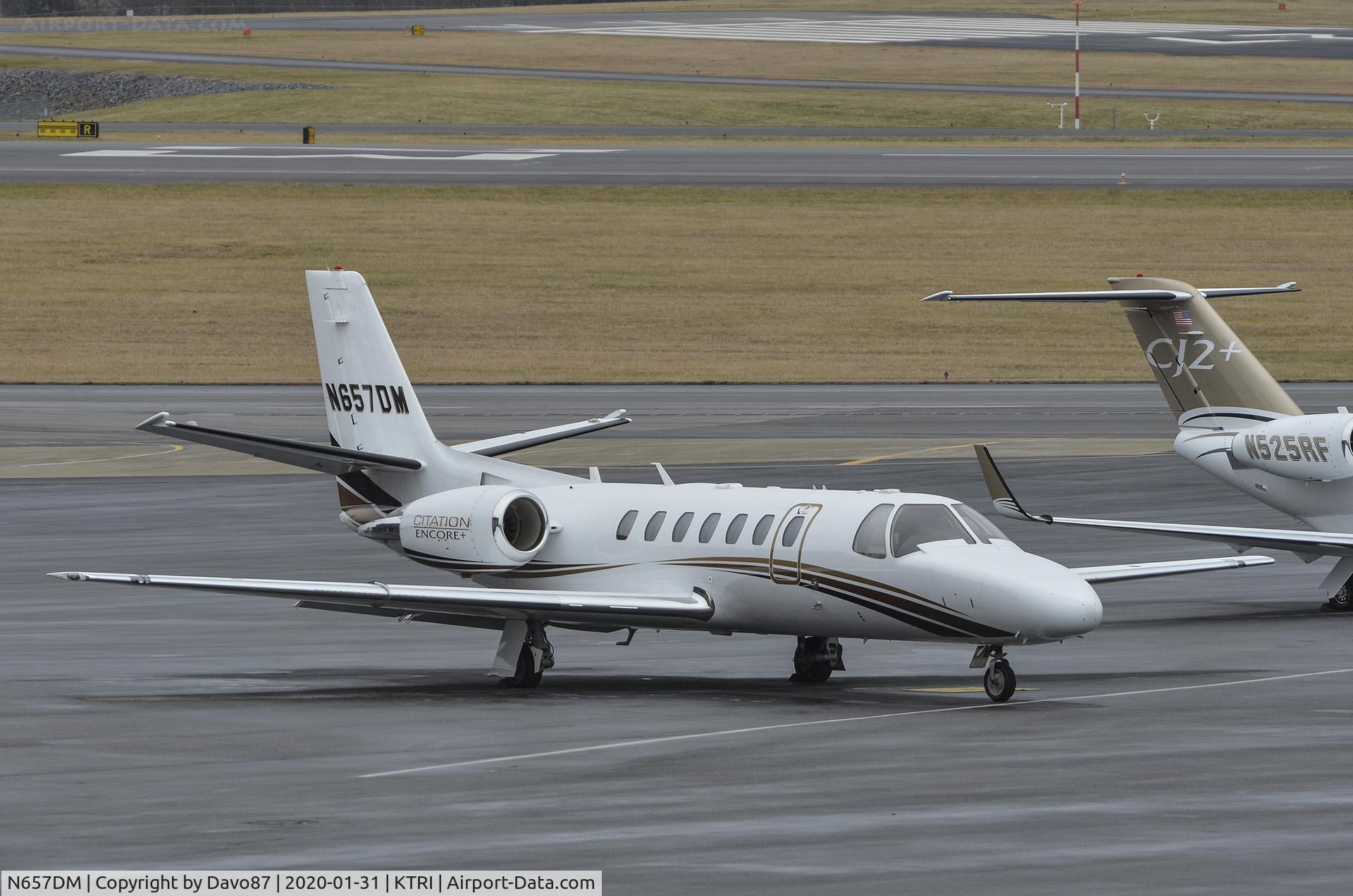 N657DM, 2009 Cessna 560 Citation Encore+ C/N 560-0810, Parked at Tri-Cities Airport (KTRI) in East Tennessee.